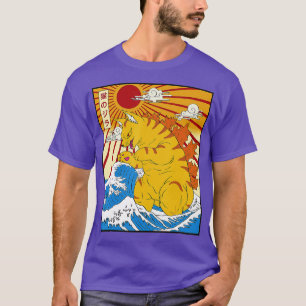 Camiseta Catzilla Vintage Gracioso Gato Arte Japonés Sunse