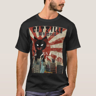 Camiseta Catzilla Vintage Gracioso Gato Arte Japonés Sunse