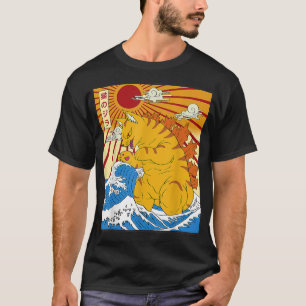 Camiseta Catzilla Vintage Gracioso Gato Arte Japonés Sunse