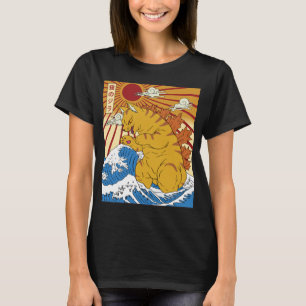 Camiseta Catzilla Vintage Gracioso Gato Arte Japonés Sunse
