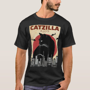 Camiseta Catzilla Vintage Gracioso Gato Japonés Sunset Kitt