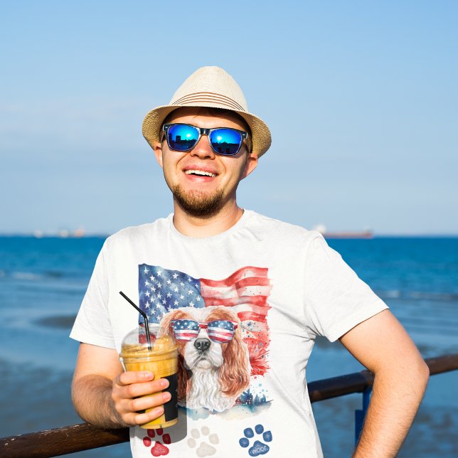 Camiseta Cavalier azul blanco rojo Perro español 4 de julio (Subido por el creador)