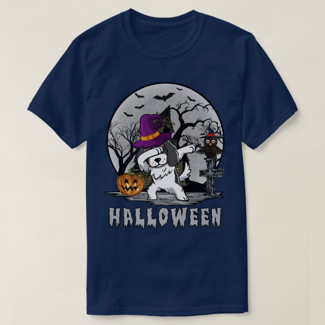 Camiseta Cavalier Dabbing Witch Pumpkin Funny Dog Halloween (Diseño del anverso)