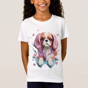 Camiseta Cavalier King Charles Flores Papel Corte de Arte