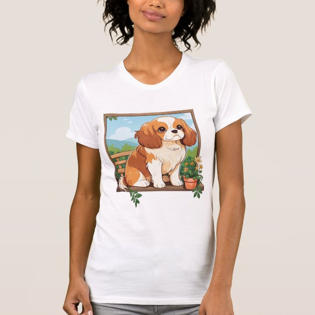 Camiseta Cavalier King Charles Pastel con flores (Anverso)