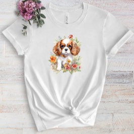 Camiseta Cavalier King Charles Puppy Mascota Flor acuarela