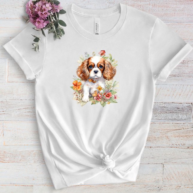 Camiseta Cavalier King Charles Puppy Mascota Flor acuarela (Subido por el creador)