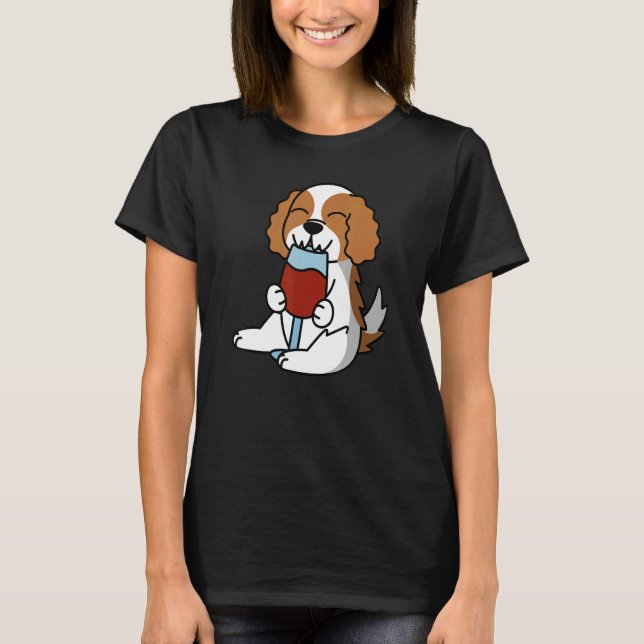 Camiseta Cavalier King Charles Spaniel bebiendo vino perro (Anverso)