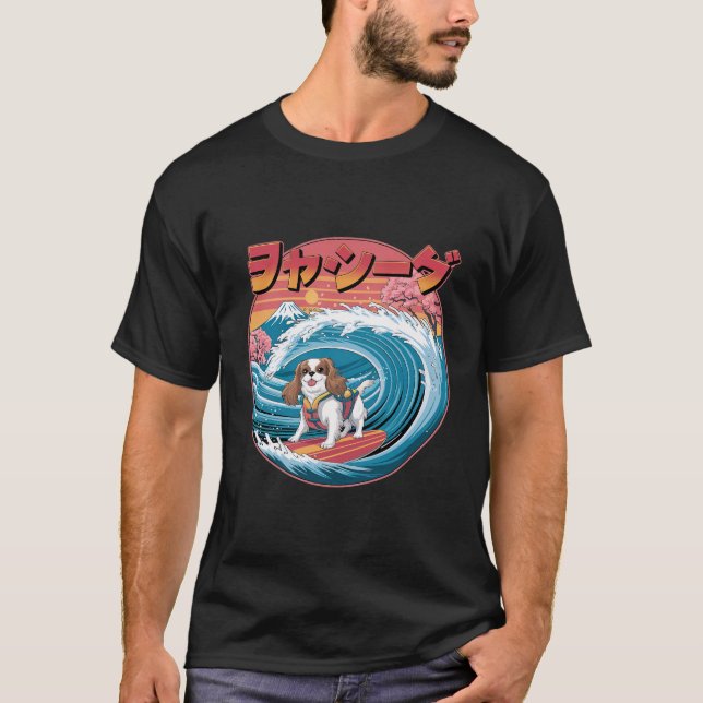 Camiseta Cavalier King Charles Spaniel Dog Kanagawa Wave (Anverso)