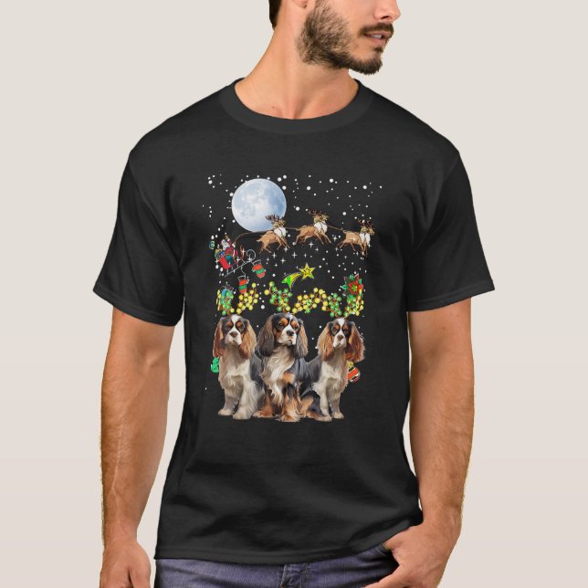 Camiseta Cavalier King Charles Spaniel Dog Xmas Luces Rein (Anverso)