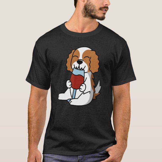 Camiseta Cavalier King Charles Spaniel Drinking Wine Dog (Anverso)
