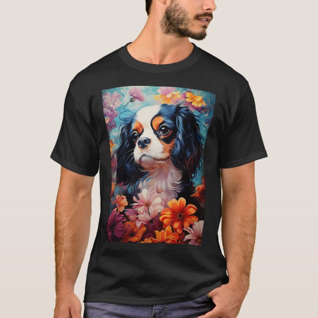 Camiseta Cavalier King Charles Spaniel en flores (Anverso)