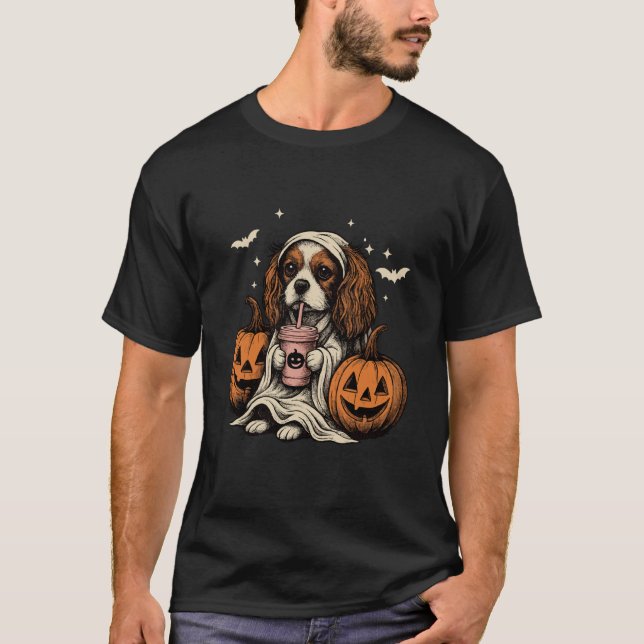 Camiseta Cavalier King Charles Spaniel Ghost Halloween Cava (Anverso)