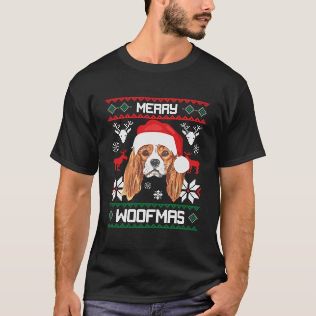 Camiseta Cavalier King Charles Spaniel Merry Woofmas Xmas X (Anverso)