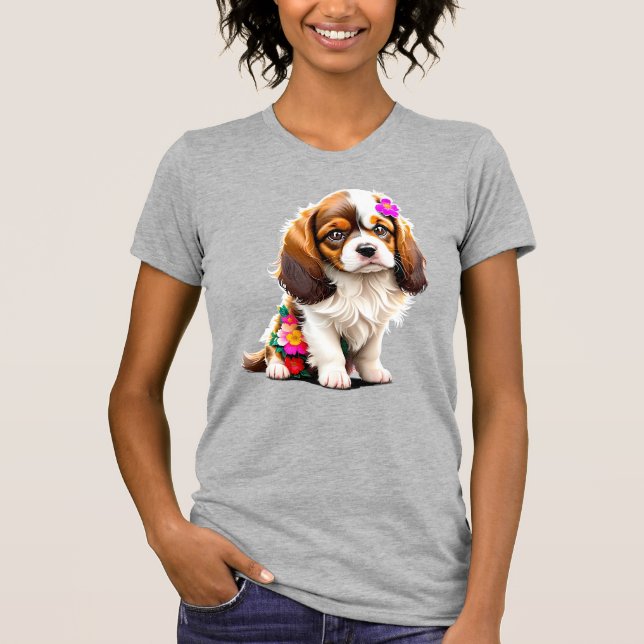 Camiseta Cavalier King Charles Spaniel Puppy Floral Women's (Anverso)