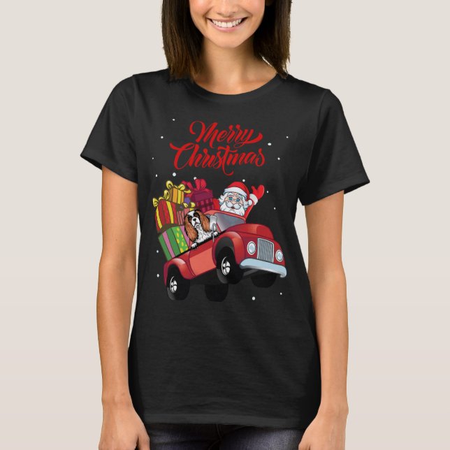 Camiseta Cavalier King Charles Spaniel Santa Claus En Rojo  (Anverso)