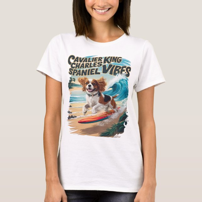 Camiseta Cavalier King Charles Spaniel Surfing (Anverso)