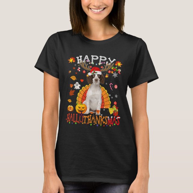 Camiseta Cavalier King Halloween Navidades Perro Happy Hall (Anverso)