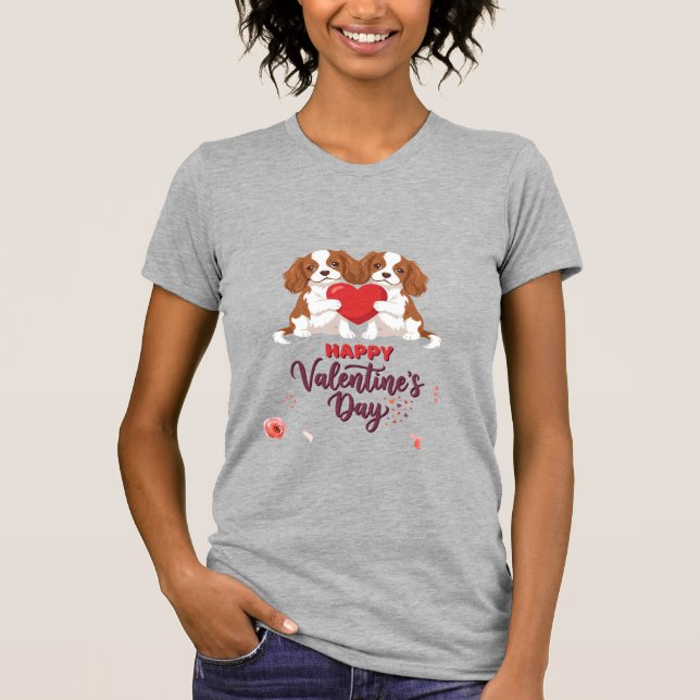 Camiseta Cavalier King Perro Feliz Día de San Valentín Flor (Anverso)