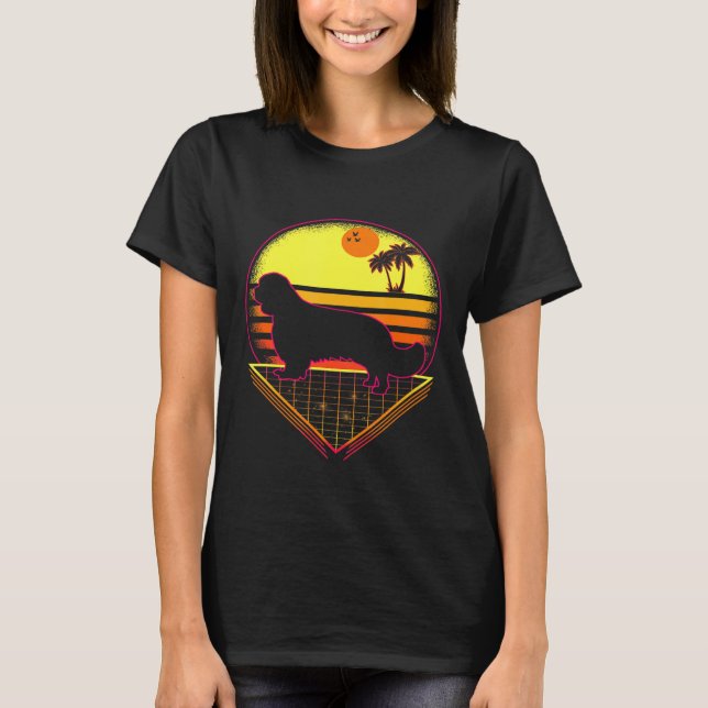 Camiseta Cavalier Retro Sunset Vintage Perro gracioso (Anverso)