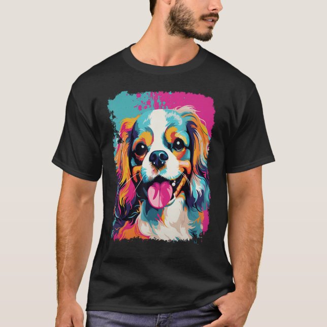 Camiseta Cavalier rosa de perro de arte pop King Charles Sp (Anverso)