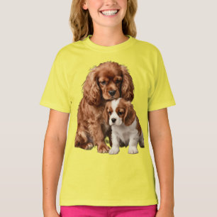 Camiseta Cavalier Spaniel Ruby y su cachorro Blenheim
