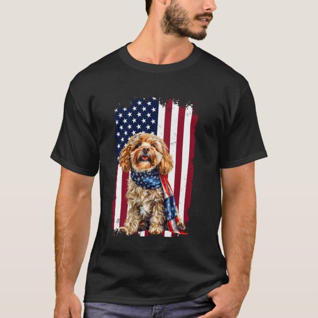 Camiseta Cavapoo Bandera Estadounidense 4 De Julio Amor Per (Anverso)