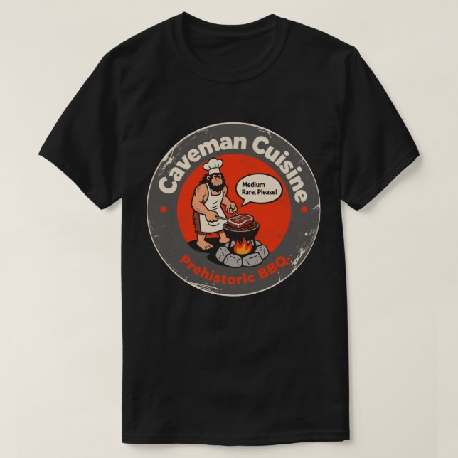 Camiseta Caveman de cocina de chef prehistórico con barbaco (Diseño del anverso)
