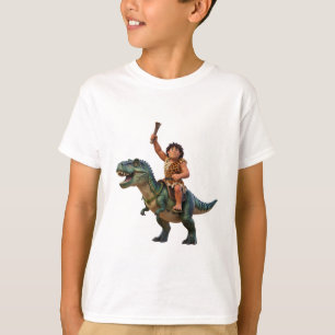 Camiseta Caveman Riding Dinosaur Cartoon Image
