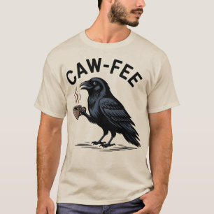 Camiseta Cawfee Cuervo bebiendo café juego de palabras