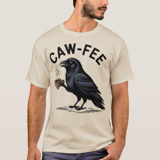 Camiseta Cawfee Cuervo bebiendo café juego de palabras