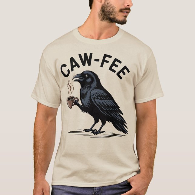 Camiseta Cawfee Raven Drinking Coffee Pun (Anverso)
