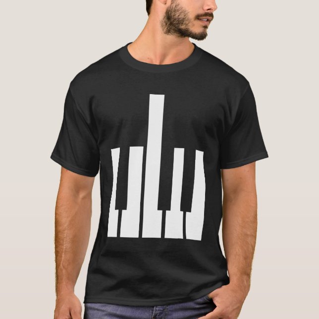 Camiseta Cayos de piano de dedo medio diseñan juego de pian (Anverso)