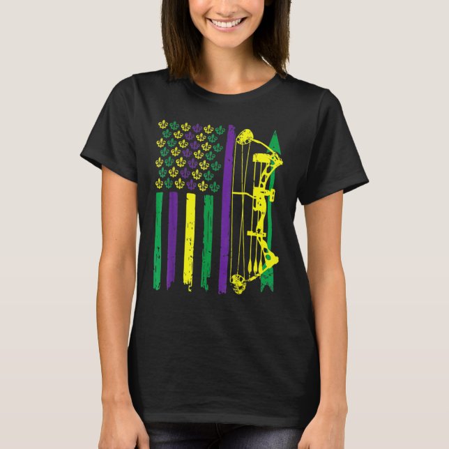 Camiseta Caza Arquero Bandera Americana Bowaching Mardi Gra (Anverso)