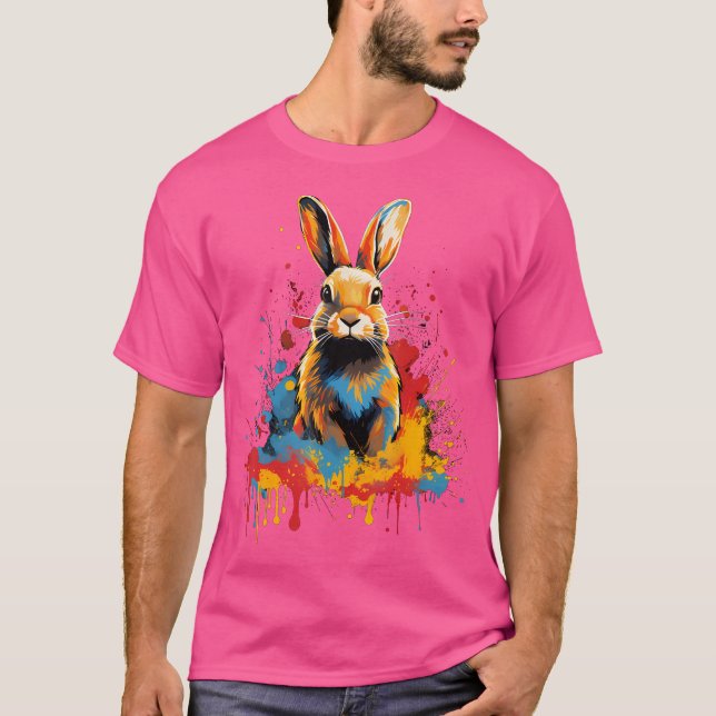 Camiseta Caza artística de conejos pintados de color (Anverso)