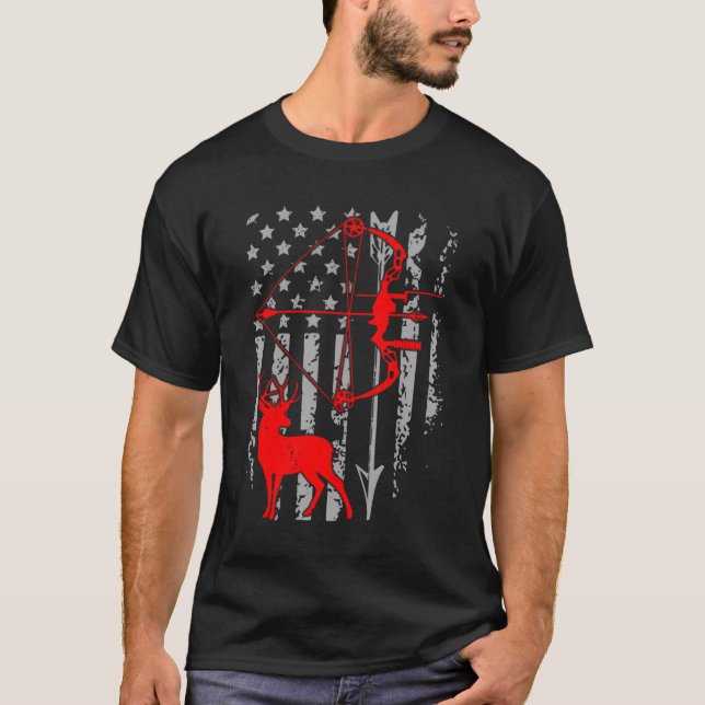 Camiseta Caza De Bow En El Venado De La Bandera Estadounide (Anverso)