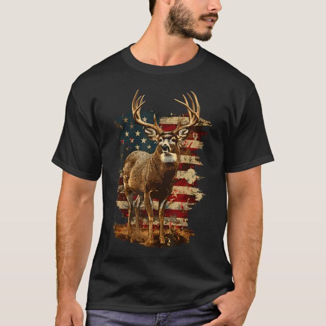 Camiseta Caza De Caza De Cernícalo Whitetail 4 De Julio En  (Anverso)