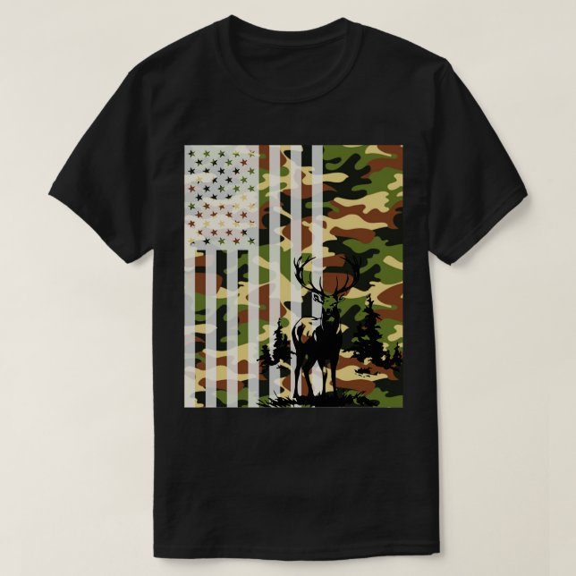 Camiseta Caza de caza en camoflage de gancho de ciervo de l (Diseño del anverso)