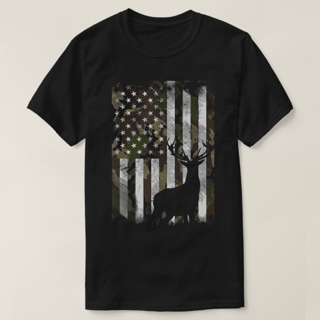 Camiseta Caza de caza en camoflage de gancho de ciervo de l (Diseño del anverso)