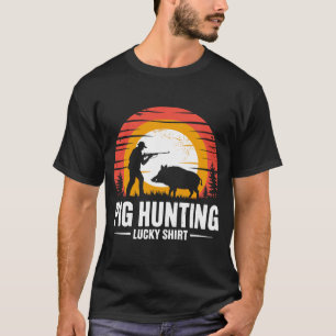 Camiseta Caza de cerdos Cazador afortunado Vintage Retro Ja