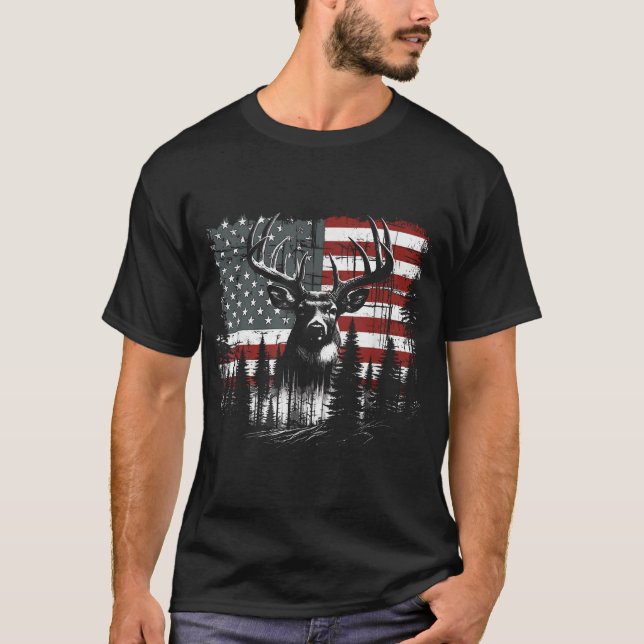 Camiseta Caza de ciervos Bandera Americana Pato de cola bla (Anverso)