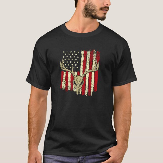 Camiseta Caza de ciervos de la bandera norteamericana, caza (Anverso)