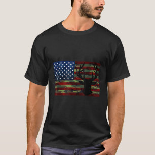 Camiseta Caza de ciervos EE.UU. Caza América Flagg Antlers