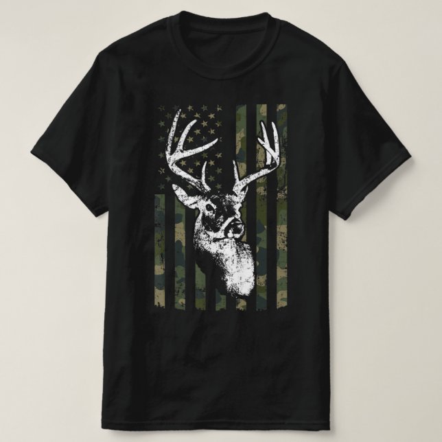Camiseta Caza de ciervos Whitetail Buck en EE.UU. Camuflage (Diseño del anverso)