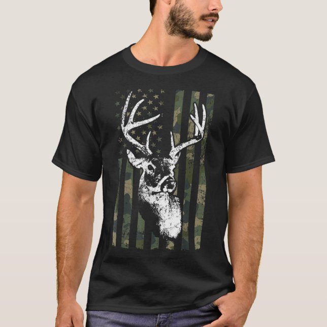 Camiseta Caza de ciervos Whitetail Buck en EE.UU. Camuflage (Anverso)