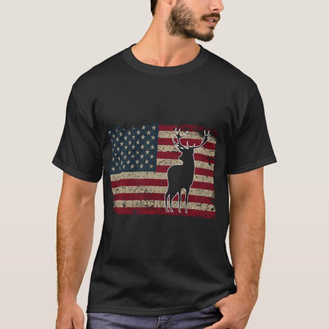 Camiseta Caza De Deer Bandera Estadounidense Orgullosa Caza (Anverso)