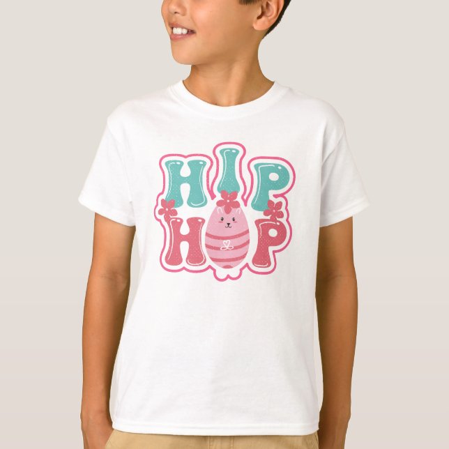 Camiseta Caza de huevo de conejo lindo hip hop Feliz Pascua (Anverso)