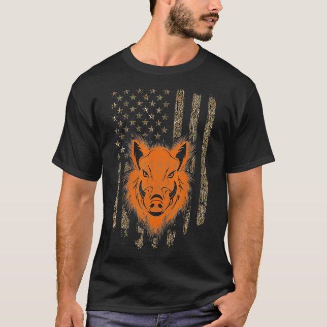 Camiseta Caza de jabalíes, bandera estadounidense de Hog Hu (Anverso)