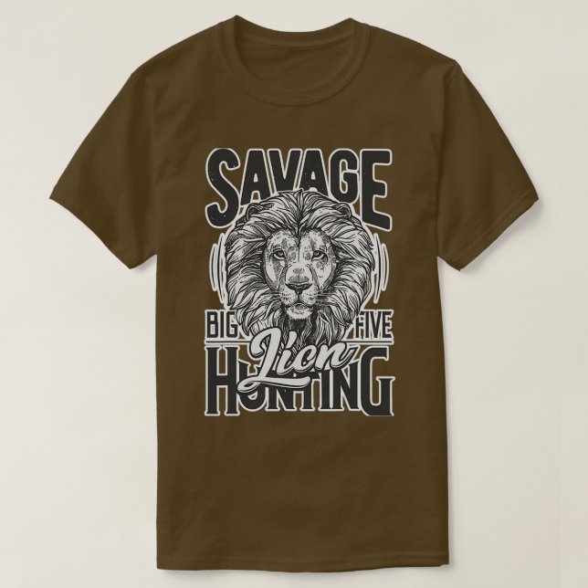 Camiseta Caza de leones Imprimir cabeza de león macho (Diseño del anverso)
