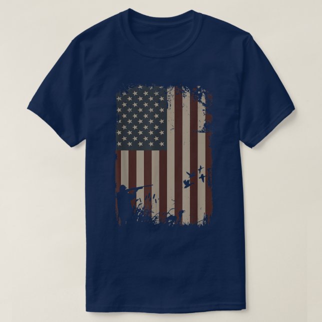 Camiseta Caza de pato Bandera estadounidense Cazador de cos (Diseño del anverso)